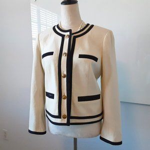 EUC J Crew Lady Jacket in Ivory with Black Trim - size 10
